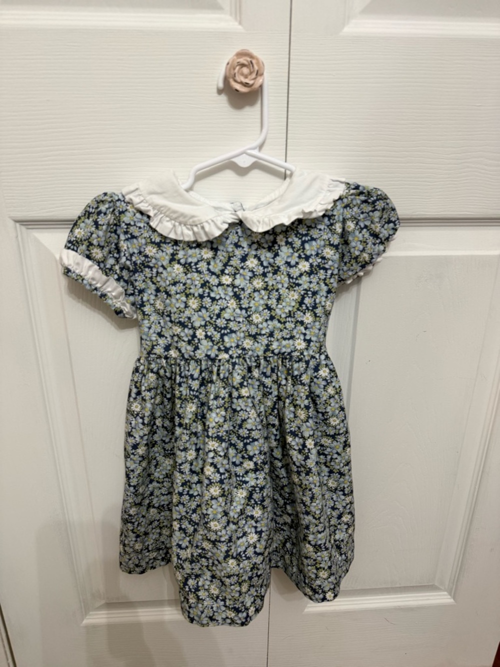 Navy Floral Ruffle Collar Dress for Girls